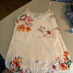 Floral Lace Trim Chemise - Cream